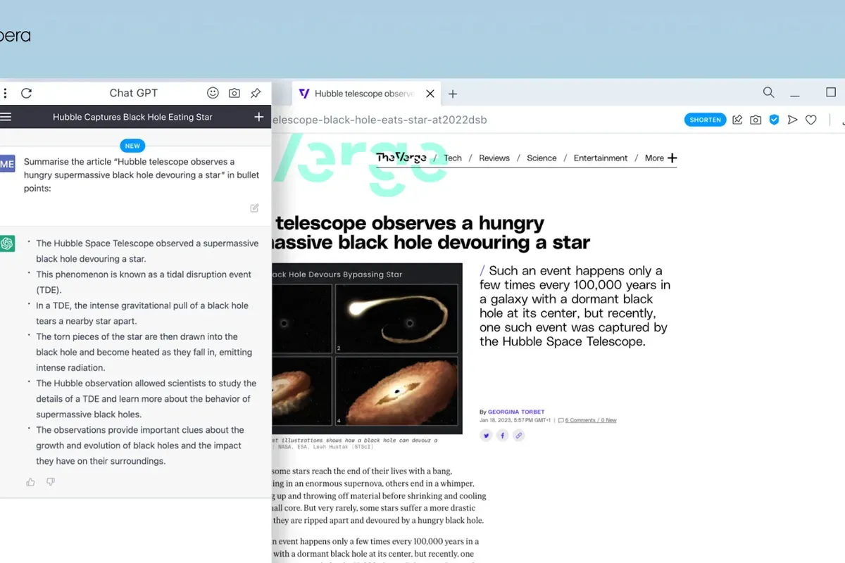 Opera Integrates ChatGPT in its Browser Sidebar