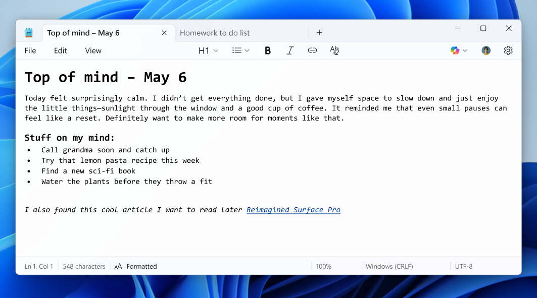 Text Formatting Comes to Notepad